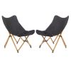 2pcs Folding Outdoor Camping Chair, Portable Stool for Fishing Picnic BBQ, Ultra Light Aluminum Frame with Wood Grain Accent, Black