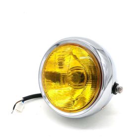 Modified Retro Headlight Black Shell Round Headlight (Option: Silver-Yellow glass)