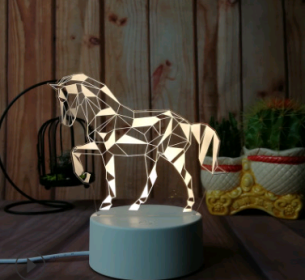 Led night light owl 3D table lamp can touch colorful (Option: Horse2-Three tone light 4W)