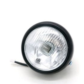 Modified Retro Headlight Black Shell Round Headlight (Option: Black-White glass)