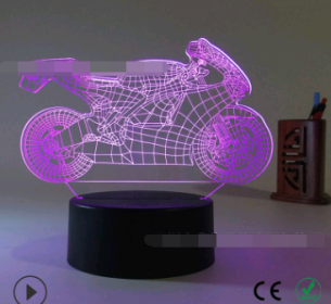 Led night light owl 3D table lamp can touch colorful (Option: Motorcycle 1-Three tone light 4W)