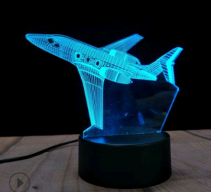 Led night light owl 3D table lamp can touch colorful (Option: Aircraft 2-Three tone light 4W)