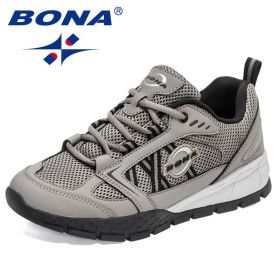 BONA 2022 New Designers Hiking Shoes Leather Wear-resistant Shoe Men Sports Trekking Walking Hunting Jogging Sneakers Mansculino (Color: Medium grey black, size: 9)