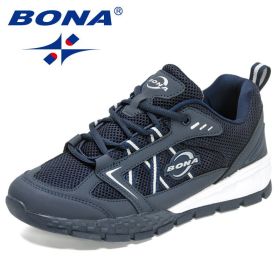 BONA 2022 New Designers Hiking Shoes Leather Wear-resistant Shoe Men Sports Trekking Walking Hunting Jogging Sneakers Mansculino (Color: Deep blue S gray, size: 9.5)